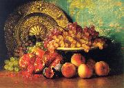 George Henry Hall Figs, Pomegranates, Grapes and Brass Plate painting